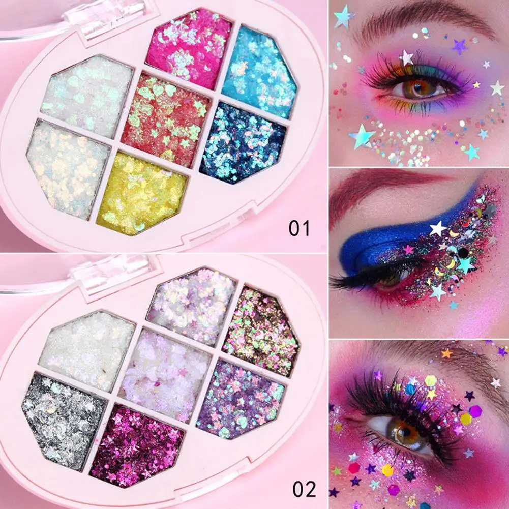 7 Colors Face Glitter Diamond Sequins Eyeshadow Five Shimmer Fragment Palette Moon Star Pointed Makeup Eyebrow Pigment Eyes B6L1