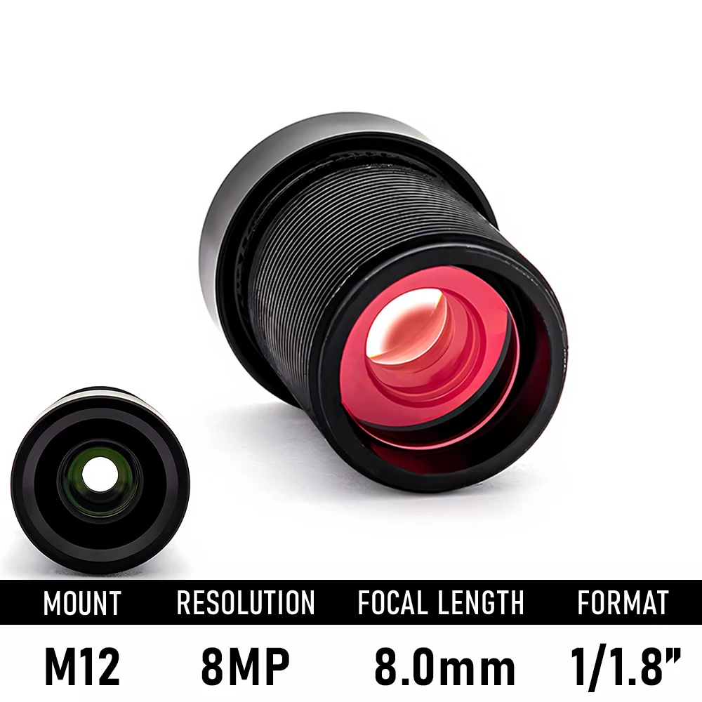 

No Distortion 8MP HD Surveillance Lens M12 Mount 8mm F2.8 Aperture 1/1.8" with 650nm IR Night Vision Filter CCTV Security Camera
