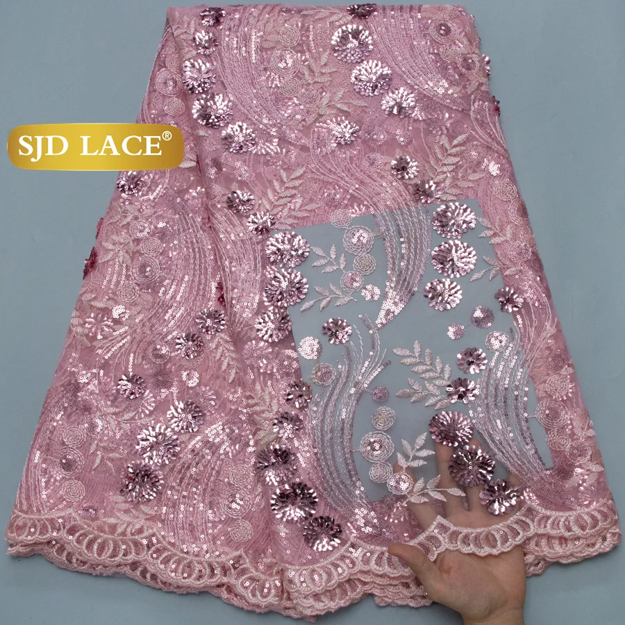 SJD LACE French Mesh Sequins Lace Fabric 2026 High Quality African Tulle Mesh Lace Fabric with Sequins For Women Party Dress3733