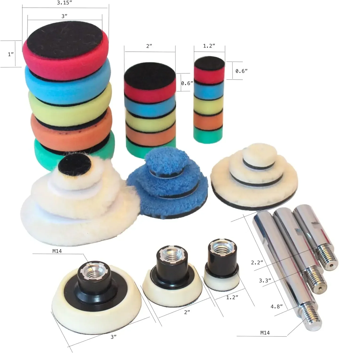 Máquina rotativa de polimento de carro com almofadas e eixos de extensão M14