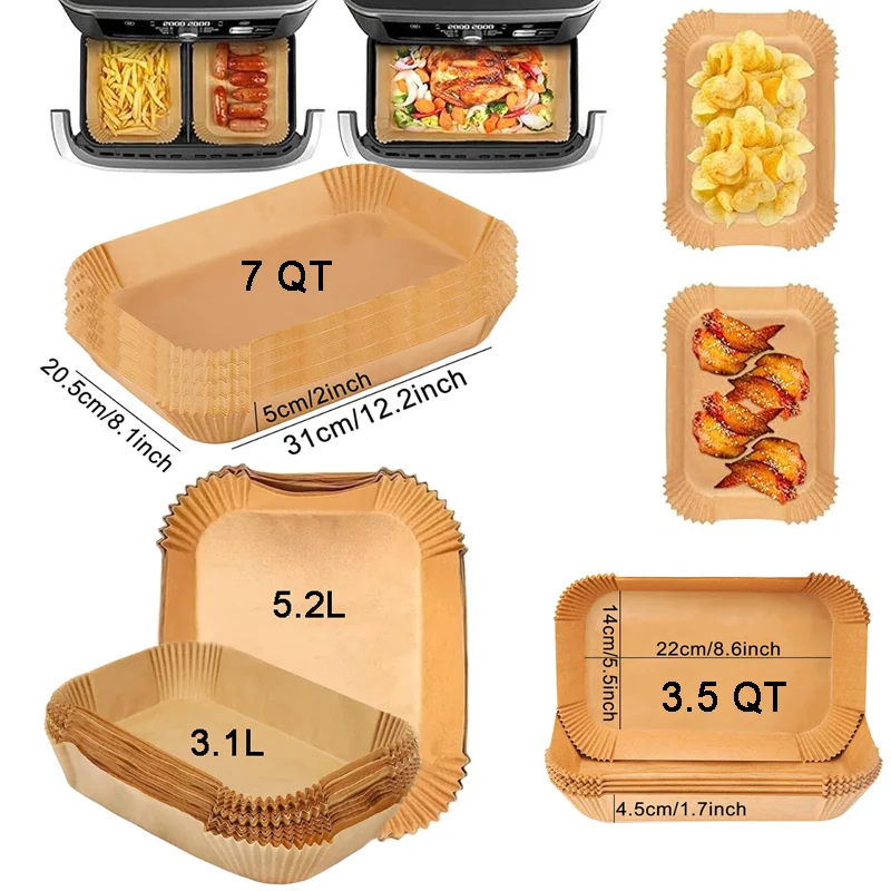 Rectangle Disposable Air Fryer Paper Non-Stick Airfryer Baking Paper Liner Oilproof Oven Pad Mat for Ninja Foodi DualZone Basket