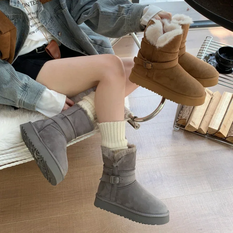 

Women's Winter Snow Boots Thi Bot Warm Faux Leather Wool Inserted Faion ort Tube Boots Korean Sle Waterproof Platform