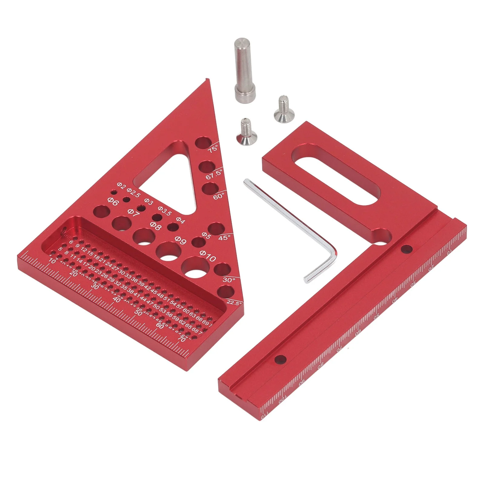 Woodworking Square Protractor Aluminum Alloy Miter Triangular Ruler Multi Angle Layout Measuring Tool Red