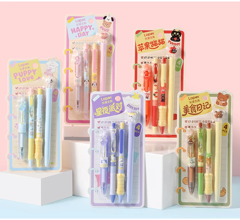 4-teiliges Set mit niedlichen einziehbaren Gelstiften, 0,5 mm, feine Spitze, schwarze, schnell trocknende Tinte, glatte Schreibstifte für Schule, Studium und Büro – Detail 1