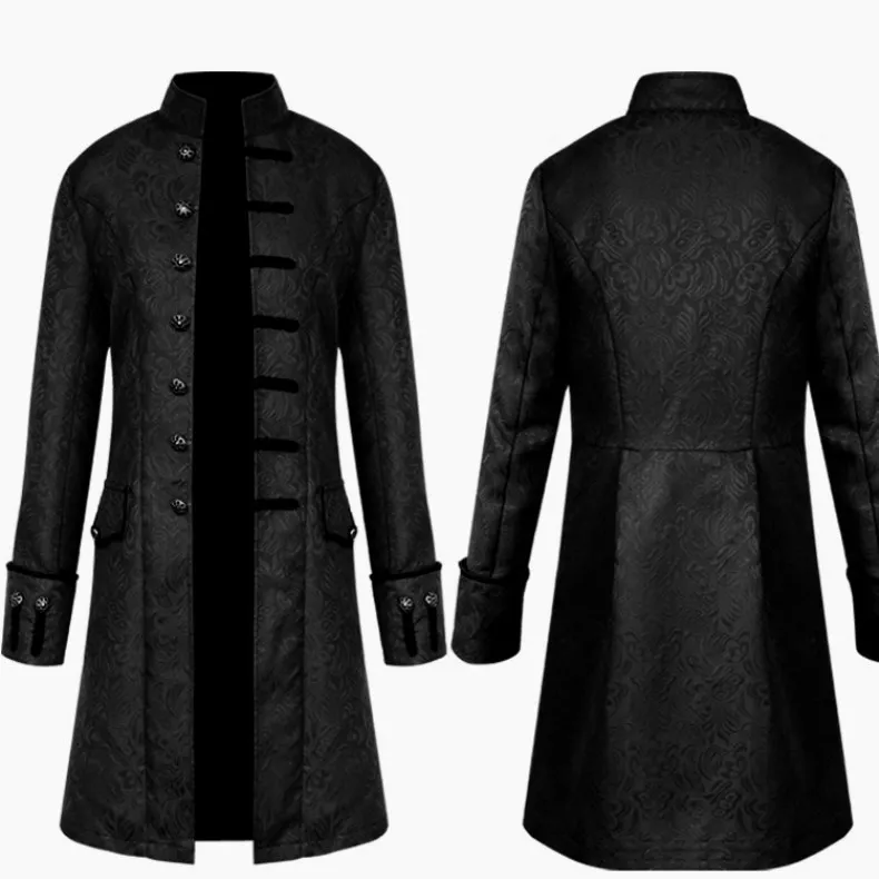 Men's Medieval Long Jaet Coat Stand Collar Retro Sle Outerwear Faionable Ethnic Clothing Stage Performance Wear