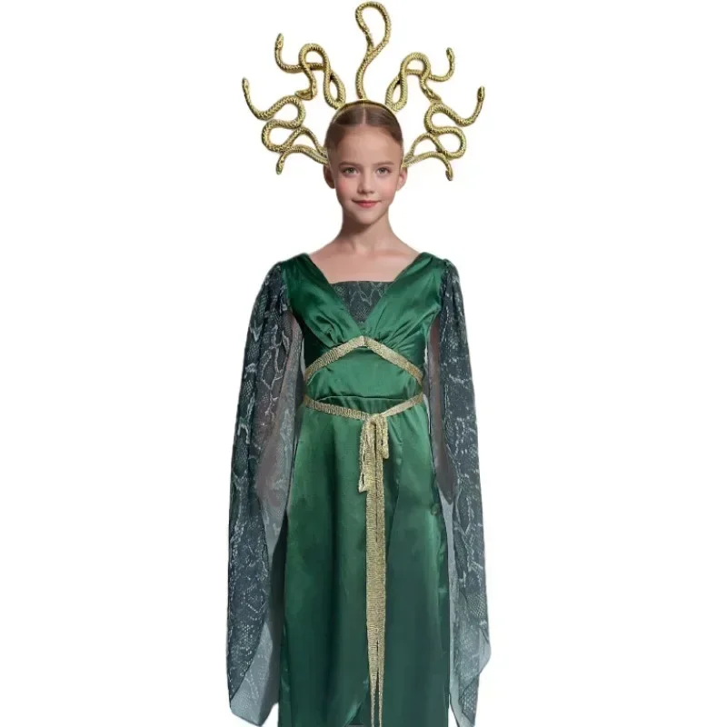 Medusa Performance Costume Halloween Costumes for Children Greek Mythology Cyan Gol Worker Gorgon Cosplay