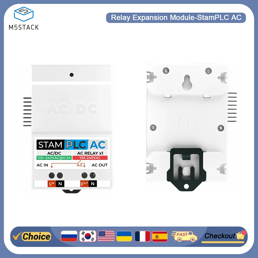 

M5Stack StamPLC AC Relay Expansion Module AC 100–240V Input Suitable for switching AC load devices and solenoid valve control