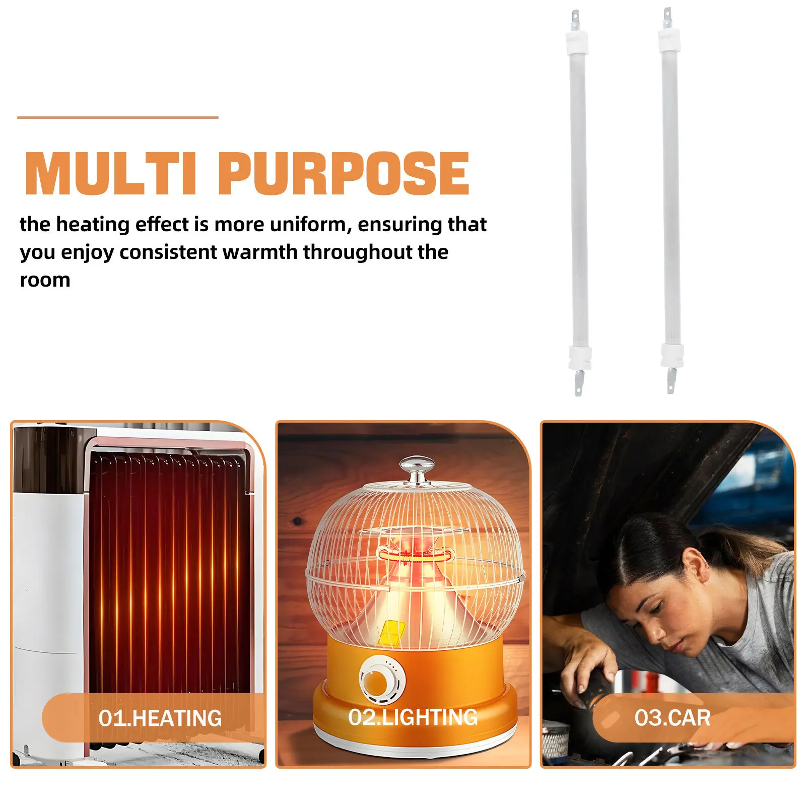 

2Pcs Electric Heater Tube High Temperature Quartz Bulb Replacement Patio Heater Parts Rapid Heating Uniform Warmth Heater Tube