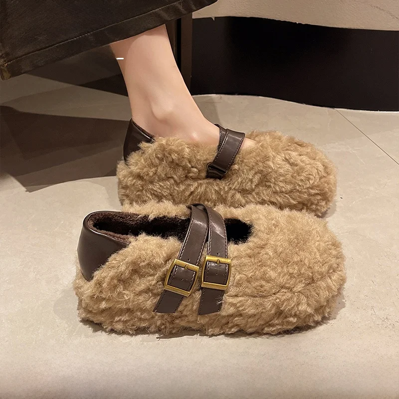 

Женские зимние повседневные туфли-мюли Мэри Джейн с мехом, мягкой внутренней подкладкой и резиновой подошвой