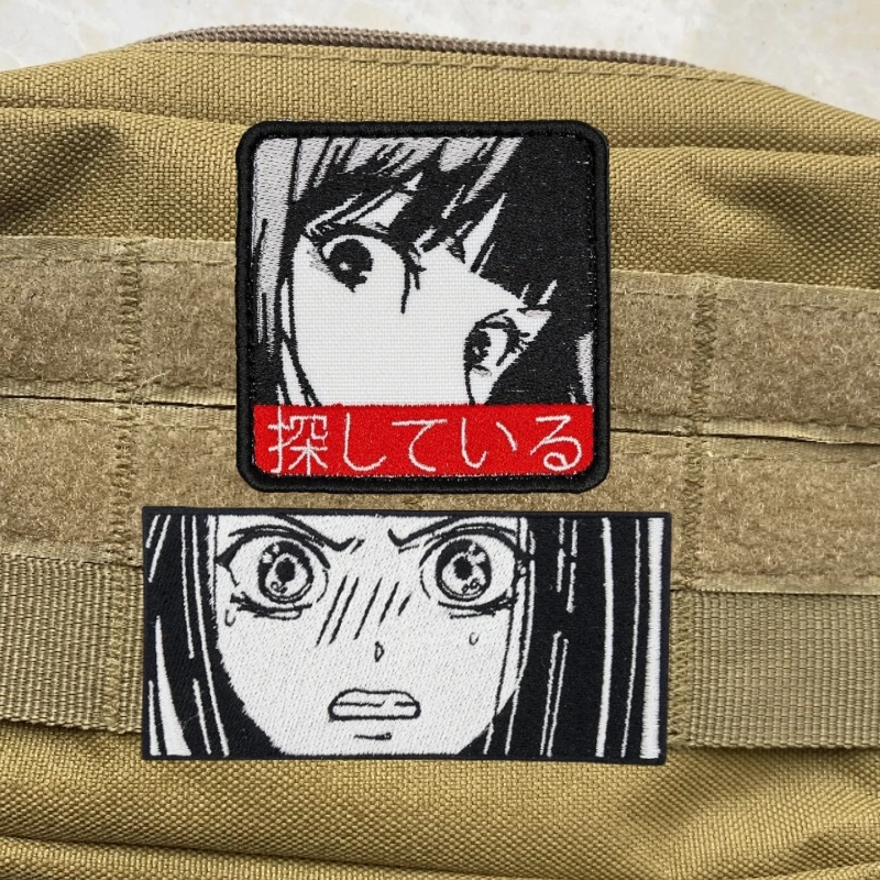 Personality Animation Eryuan Japanese Embroidery Hook and Loop Patches Devil Angel Girl Eye Funny Meme Tactical Backpack Sticker