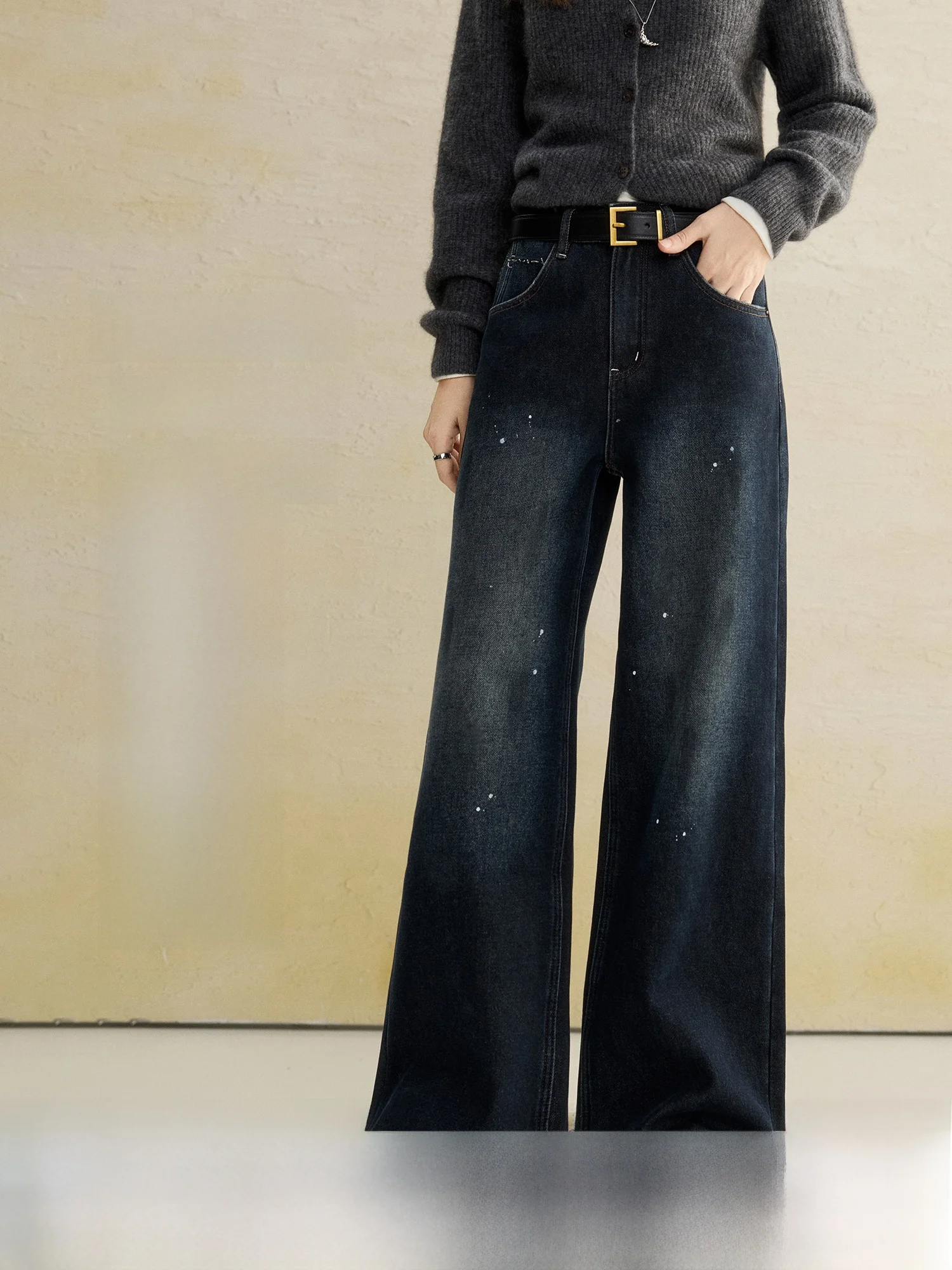 

Длинные бархатистые хлопковые джинсы с широкими штанинами для женщин, винтажные выцветшие джинсы с эффектом упругости, модель Pumpkin Valley Le Mon Tu fiti