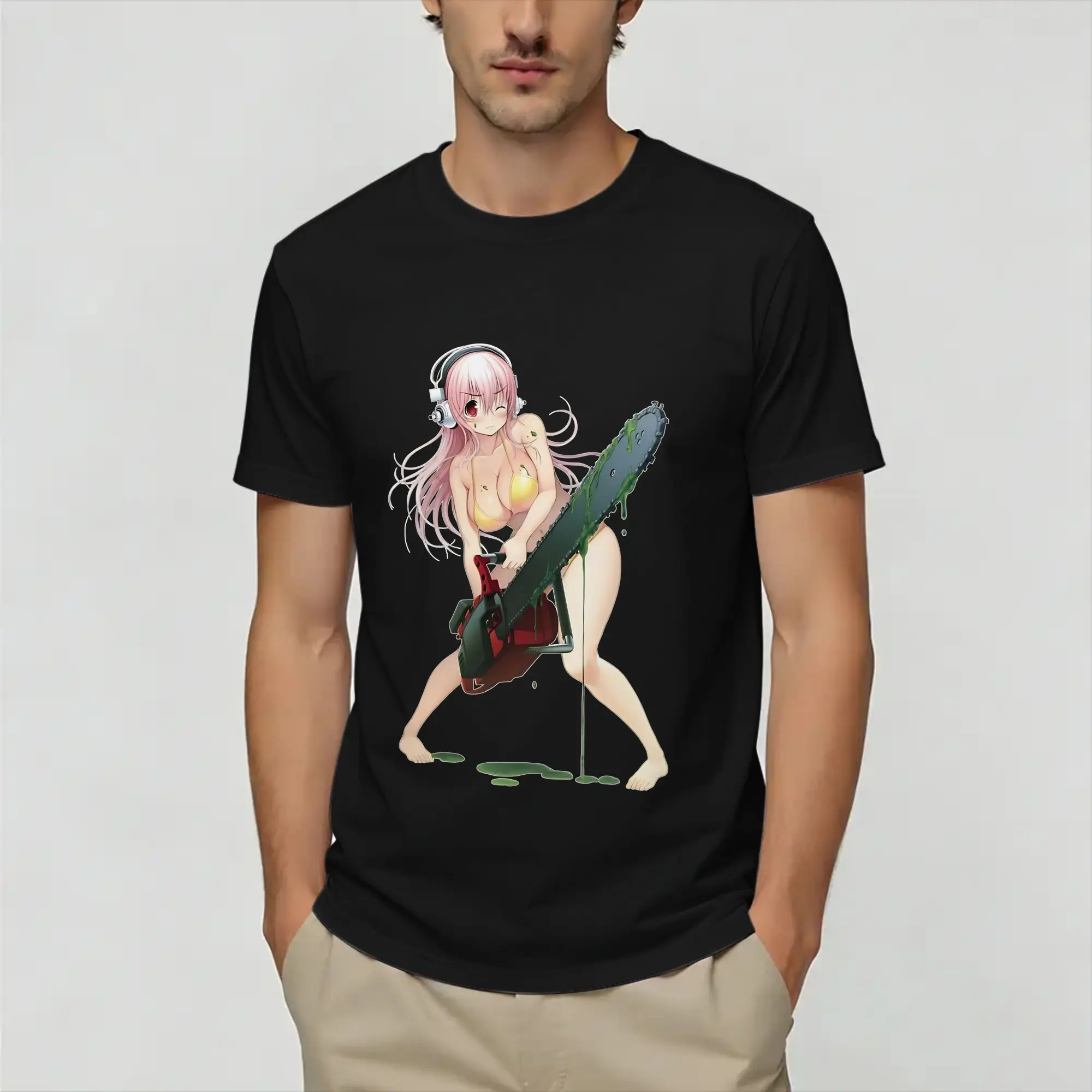 Harajuku T-Shirt Summer Super Sonico  Novelty T Shirts  Cotton Tee Shirt for Men's Y2K Fun Print Short Sleeve Clothing
