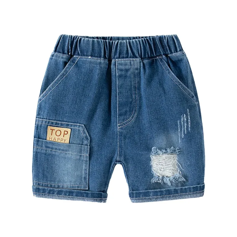 Summer Must-Have: Boys\' Casual Spliced Denim Jeans Shorts - Perfect for Everyday Wear (1-5 Years)