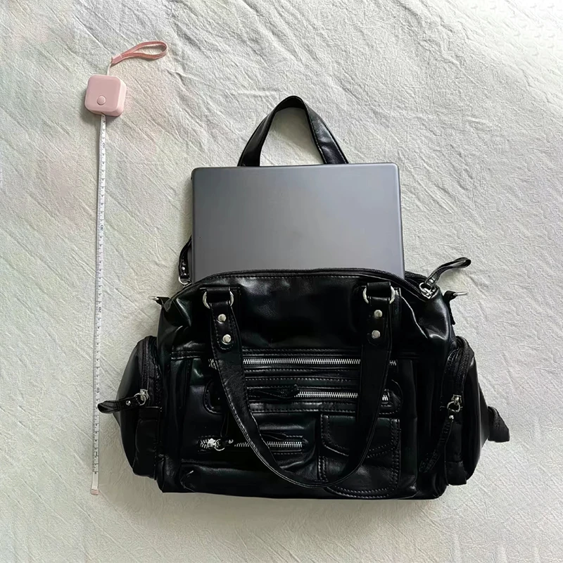 

Retro Motorcycle Bag High-End Tote Bag Daily Commuting Punk Style Zipper Crossbody Bag for Men and Women Shoulder Handbag