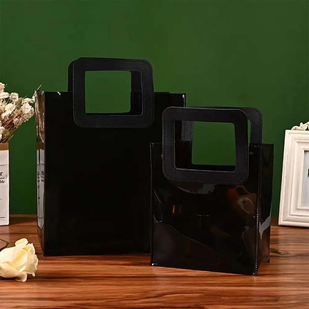 Black Gift Bag High Quality Transparent PVC Shopping Bags Waterproof Square/Round Handle Storage Bag