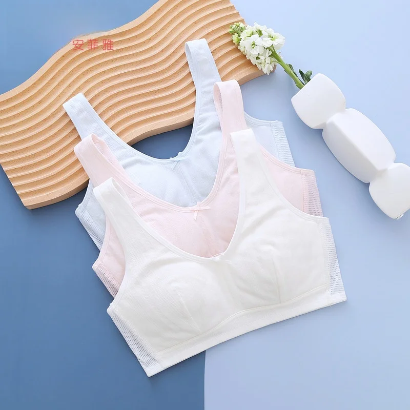 

Breathable Thread Fabric Bra Half Fixed Mold Cup Middle School Student Tank Top Developed Period Underwear U-Neck Design Spor...