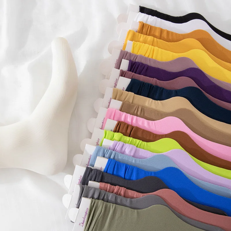 1 Pairs Multicolor Ice Silk Velvet Mid Tube Socks for Women Summer Soft Thin Japanese Casual Solid-color Stacked Socks