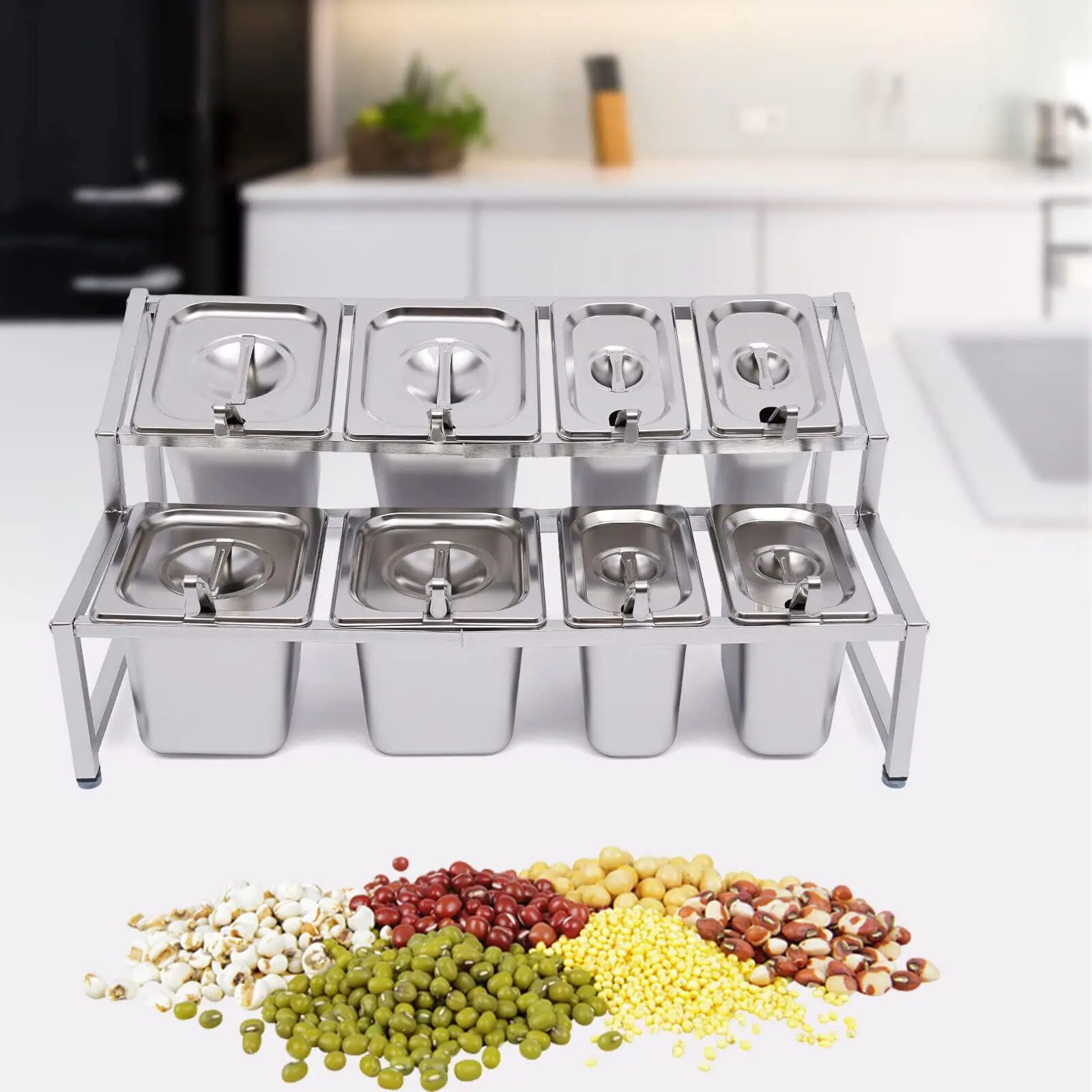 منظم توابل قابل للتوسيع، رف توابل من الفولاذ المقاوم للصدأ للمطبخ، تقديم الطعام، استخدام الحفلات #3