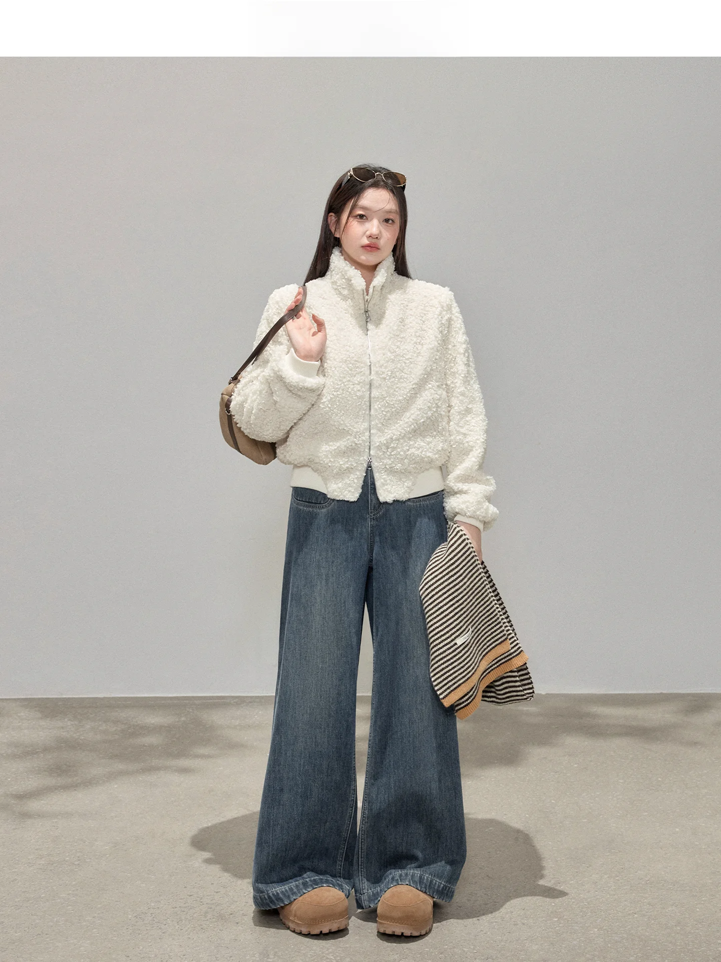 

High Waist Straight Leg Fce Lined Loose Women's Blue Jeans Comfortable Wide Leg Pants Commute Sle Cotton Blend Fabric