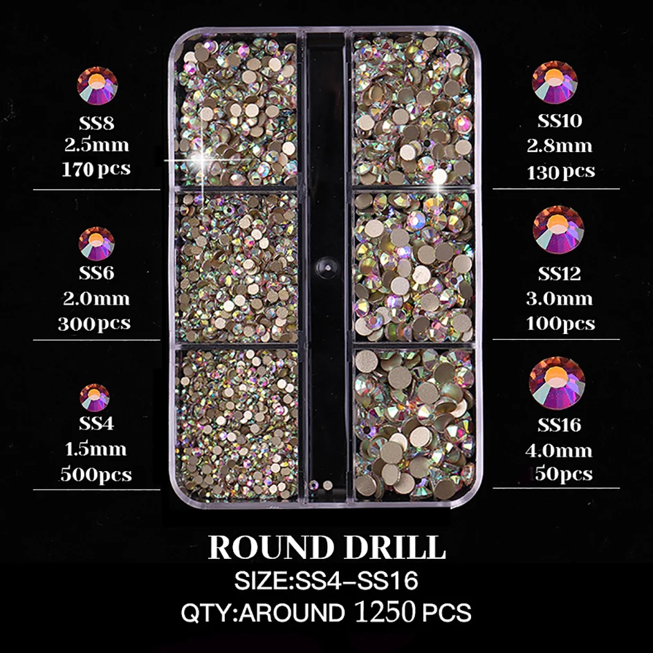 6 Grids/Box SS4-SS16 Nail Charms Crystal Colorful Flatback Nails Accessories Rhinestones for Nail Art Manicures DIY Decoration image 2