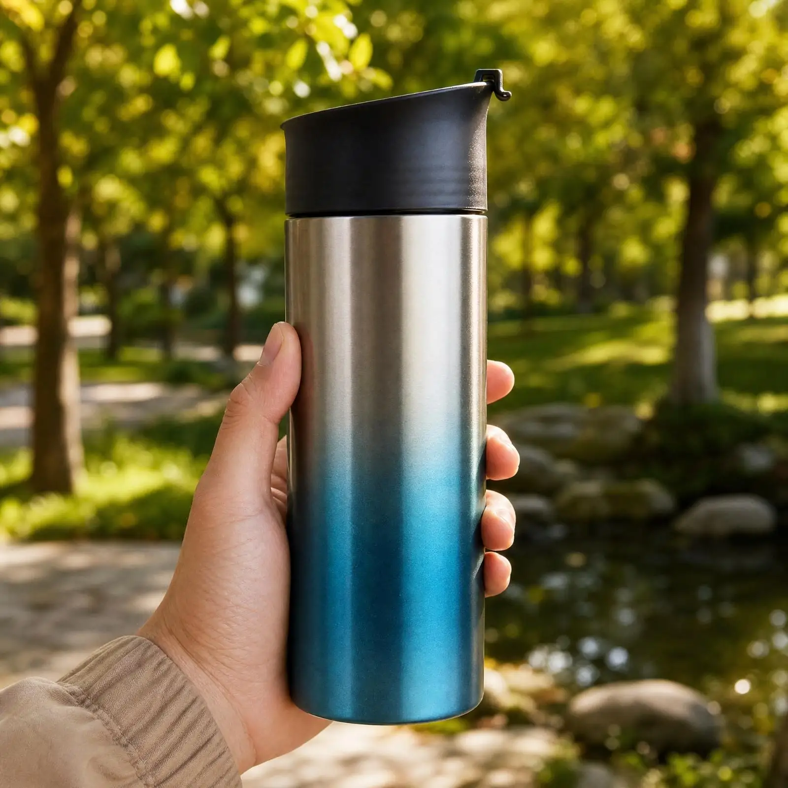 Insulated Coffee Plunger Cup Stainless Steel Travel Press with Spill Resistant Lid for Outdoor Adventures Commute and Camping
