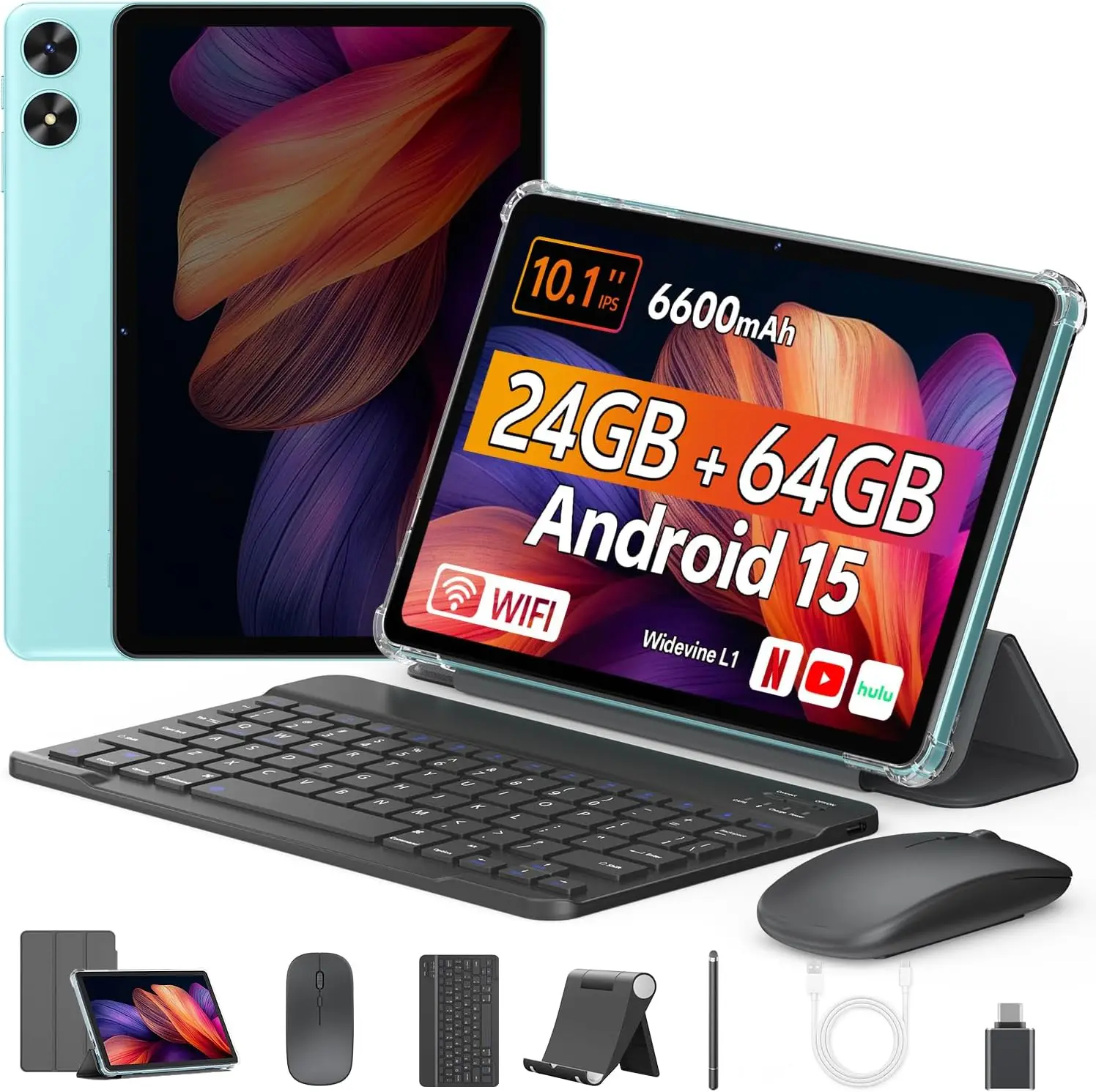 

10" Android 15 Tablet, 24GB+64GB, 1TB Expandable, Keyboard & Mouse Included