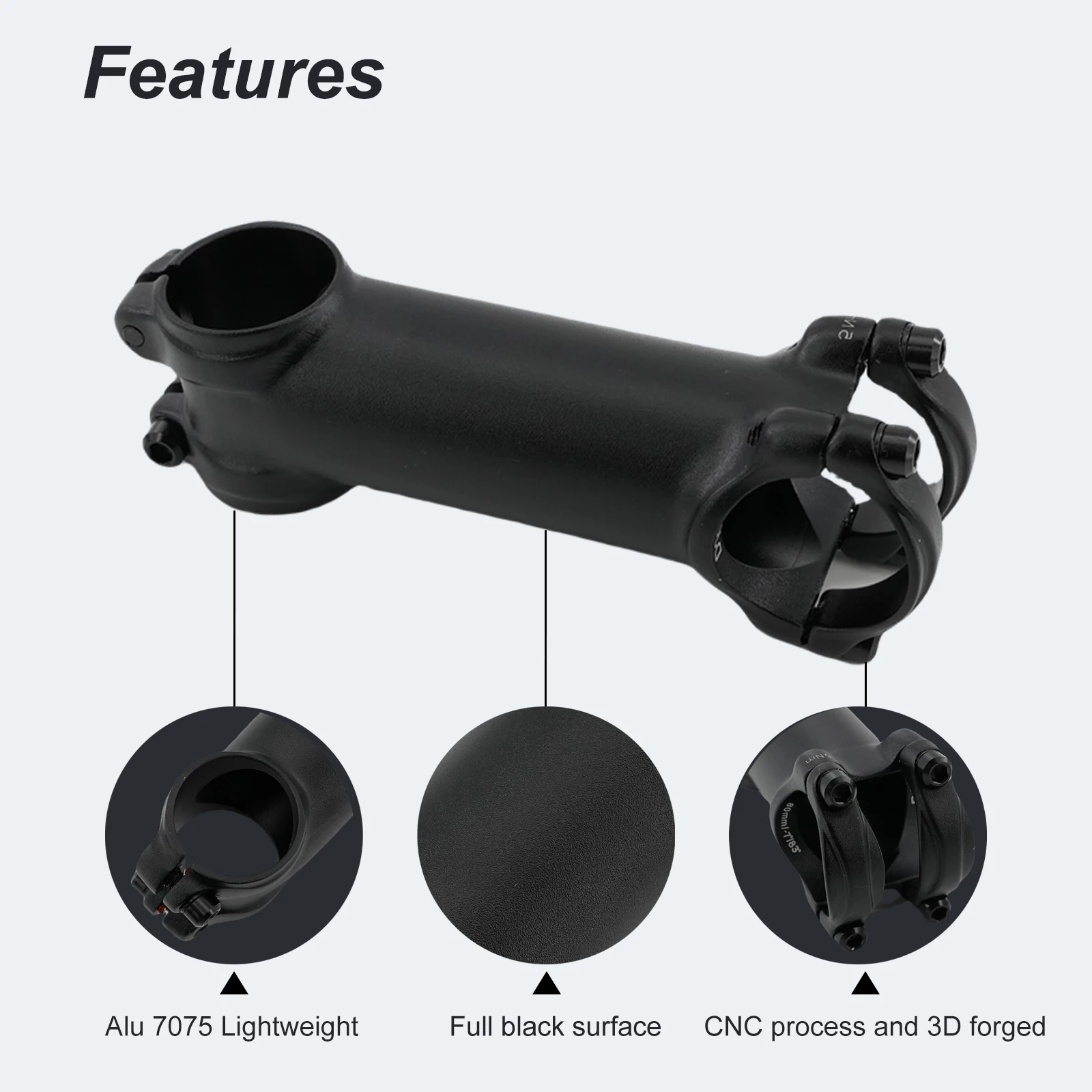 UNO Bike Stem 28.6mm MTB Aluminum Matte Black -7°/-17°