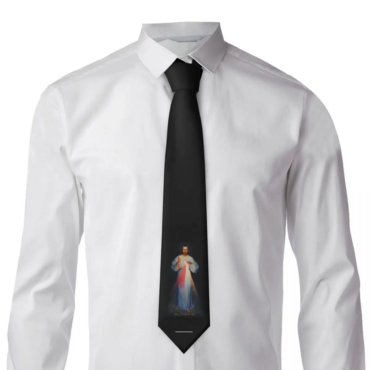 Jesus Divine Mercy Tie Catholic Kawaii Funny Neck Ties For Men Wedding Party Quality Collar Tie Graphic Necktie Accessories