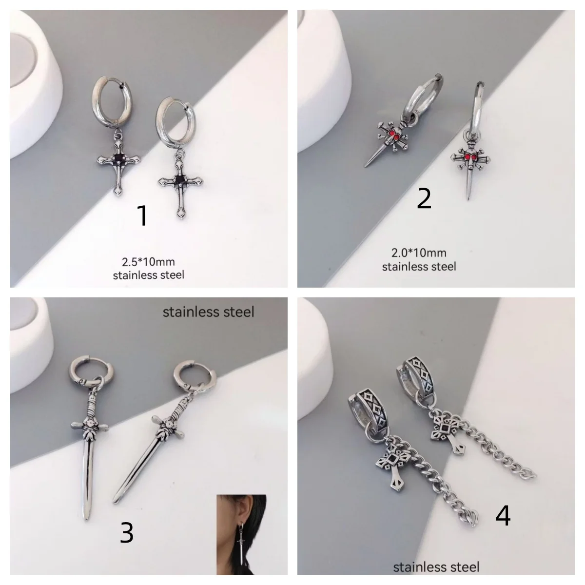 Wholesale Lot50pcs PUNK Gothic Wen/Women Earring Circle Hoop Ring Hiphop Cross Ear Studs Piercing Jewelry