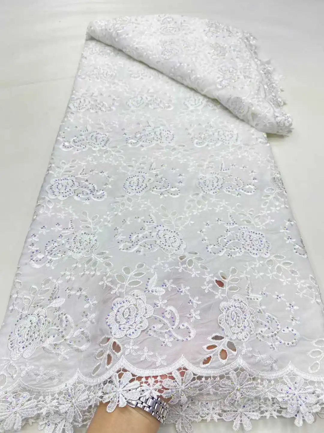 

African Guipure Lace Fabric 2025 High Quality Nigerian Chiffon Cord Lace Fabric With Stones For Bride Wedding Dress Sewing