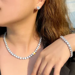 CWWZircons Luxury Clear Round Shaped Cubic Zirconia Womens Choker Necklace Earrings and Bracelet Jewelry Sets for Women T062