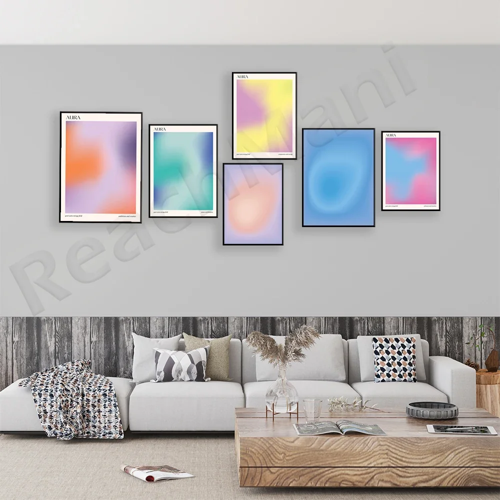 Aura Energy positieve bevestiging print, kleurrijke esthetische gradiënt halo print, spirituele kunst, moderne minimalistische design poster