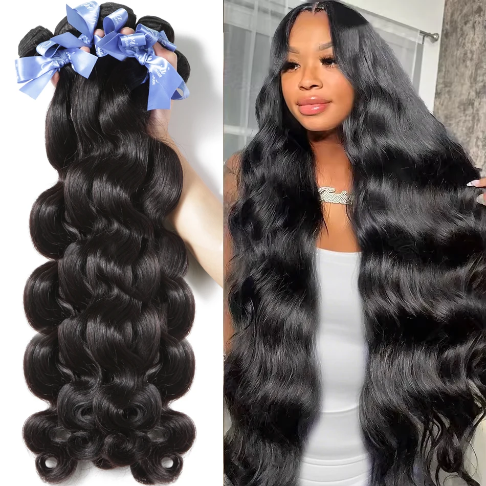 Body Wave Bundles 100% Human Hair Extensions Brazilian Remy 30 Inch Water Wavy Raw Hair Bundles Virgin Double Weft Hair Weaving