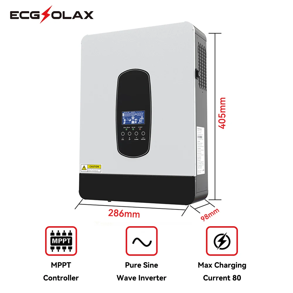 ECGSOLAX 3KW 1.8KW Hybrid Solar Inverter Off-Grid Pure Sine Inverter 12V 24V 220V Built in 80A MPPT Solar Charge Controller WIFI