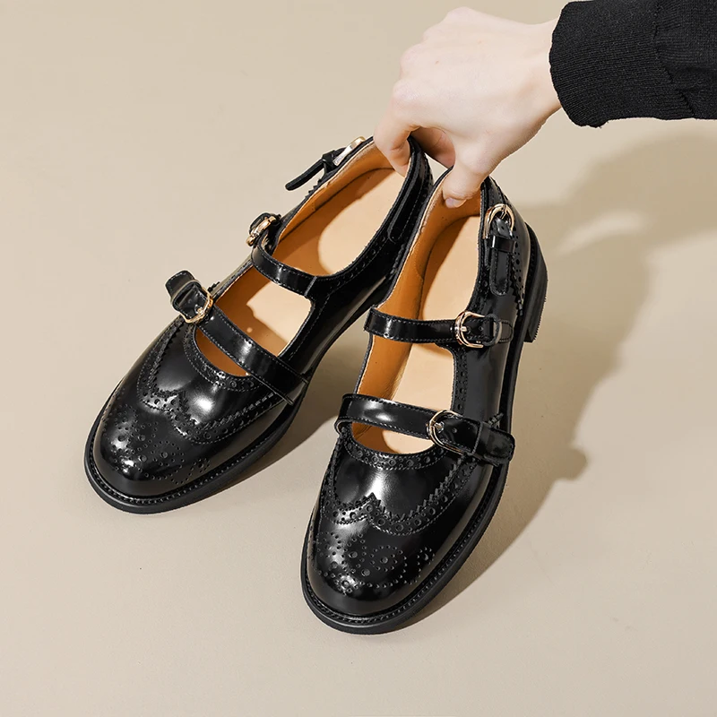 

Новинка 2023 года, весенне-осенние женские туфли-лодочки из натуральной кожи, 22-24,5 см, кожаные туфли Мэри Джейн из воловьей кожи + свиной кожи с Т-образной пряжкой, женская обувь