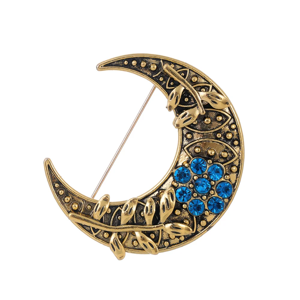Antique Moon Brooch Alloy Long Pin Western Dress Accessory Vintage Palace Style Brooch
