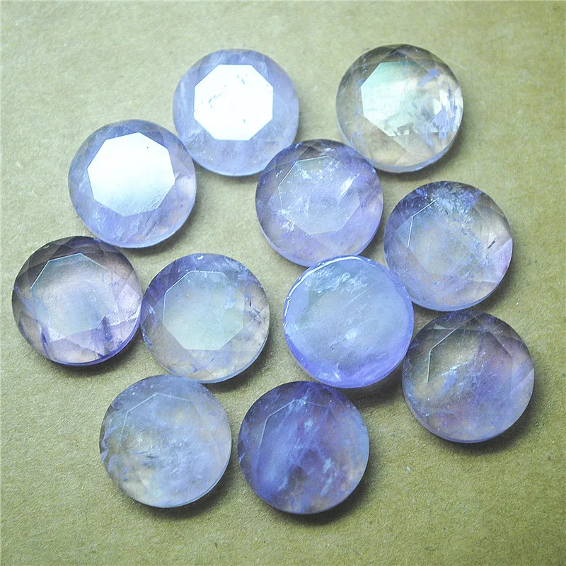 6PCS Natural Amethyst Cabochons 13MM Faceted Gemstone Surface 5MM Height Good Quality DIY Jewelry Accessories