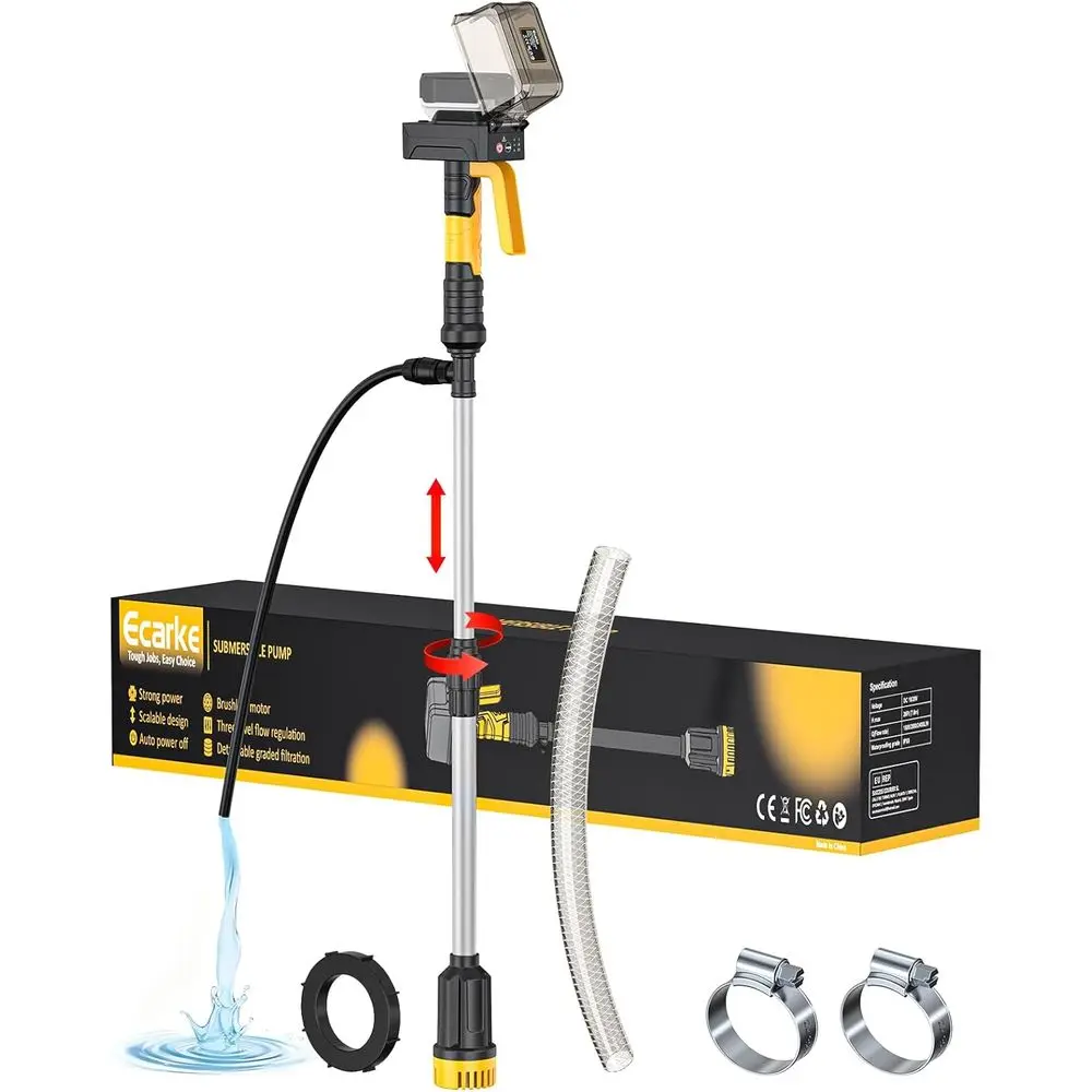 

Беспроводной погружной насос для перекачки воды 20В, с автоматическим отключением, шланг 11,5 м, 3 скорости, IP68, идеально подходит для бассейнов, садов, автодомов, лодок