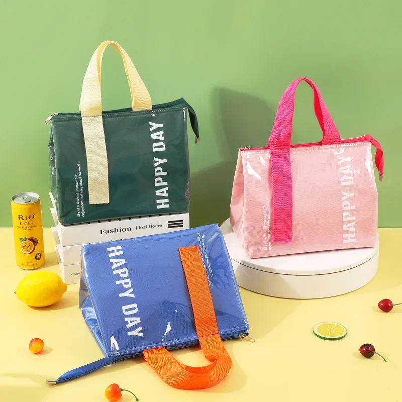 Insulated PVC Lunch Bag Reusable Portable Handheld Lunch Tote for Students Workers Outdoor Picnic Leakproof Cooler Meal Bag