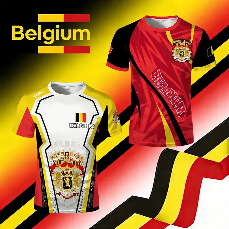 3D Printed Casual Short Sleeve Belgium National Flag Coat Of Arms T Shirt Men Women Unisex Country Pride Graphic Tee 2026