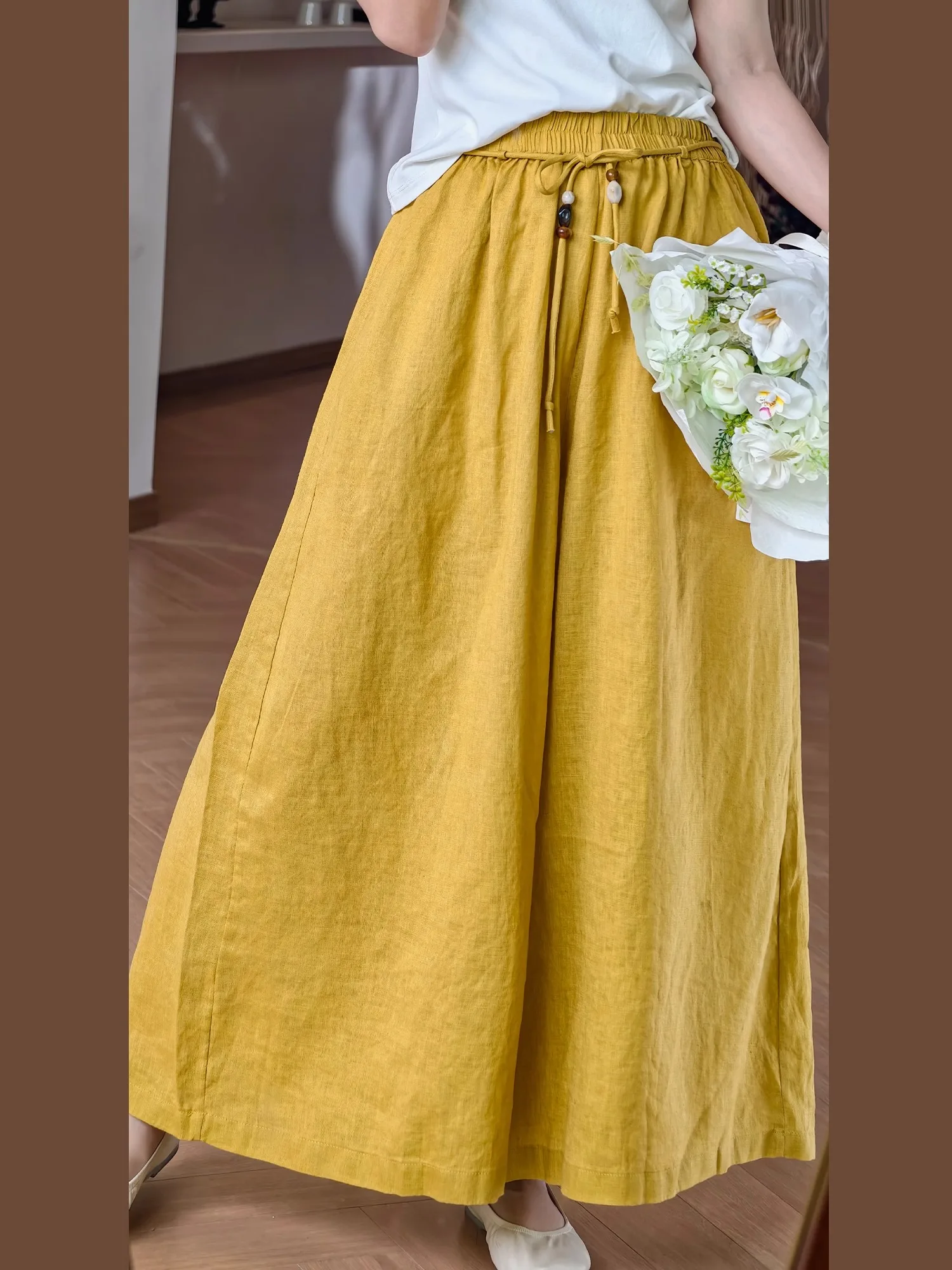 

Wide Leg Elastic Waist Linen Pants Women's Loose Fit Casual Trousers by Little Ear Production Summer 2025 Collection