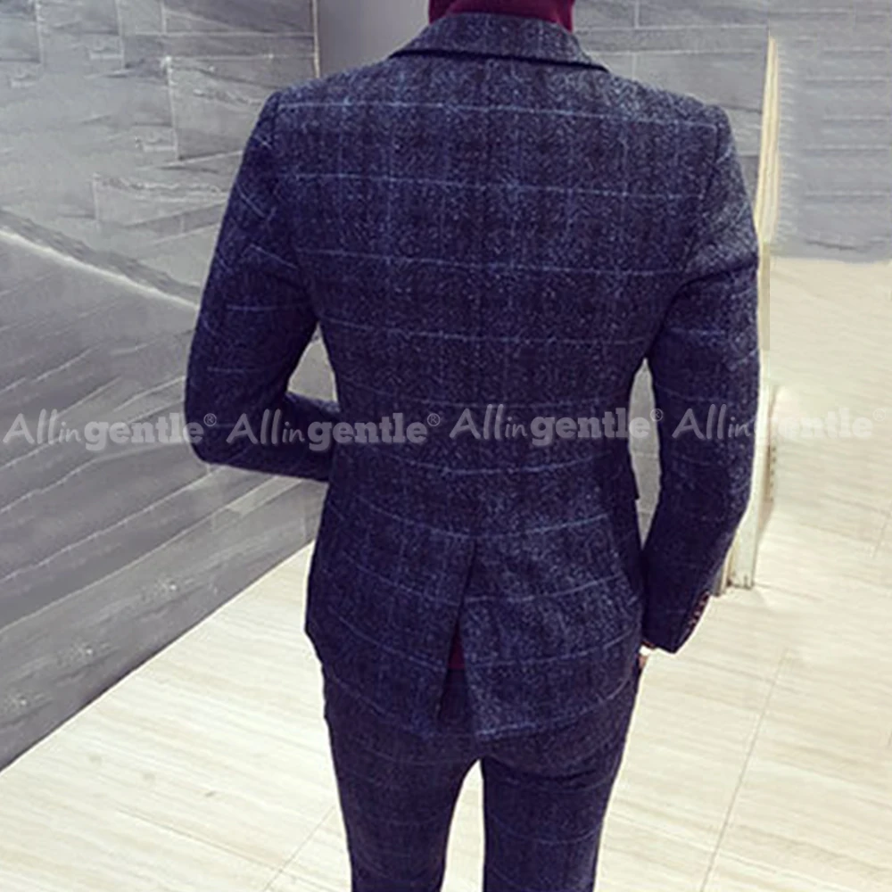 Mens 3 Piece Suit Slim Fit Plaid Long Sleeve Elegant Business Casual Single Button Formal Wedding Office Party Outfit Customized
