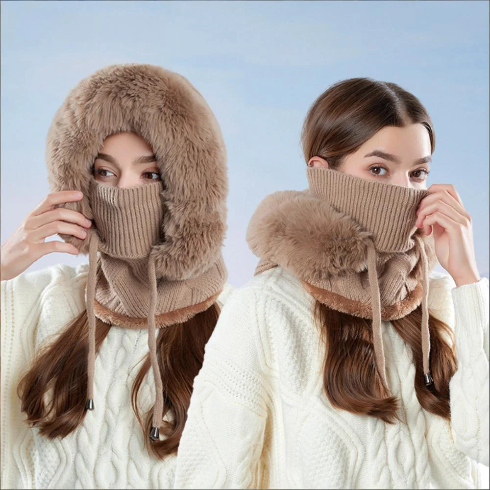 

Женская зимняя плюшевая шапка, теплый толстый капюшон с шарфом, маска для защиты ушей, ветрозащитная термошапка для езды на велосипеде на открытом воздухе