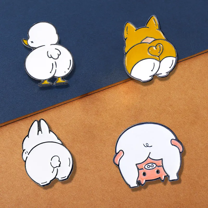 Personality Cute Animal Buttocks Collection Enamel Pins Rabbit Pig Duck Corgi Hip Shaped Brooches For Pet Lovers Gift