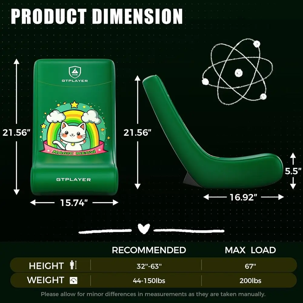 Cadeira de Jogo Compacta e Leve Green Cat com Limitador de Ângulo