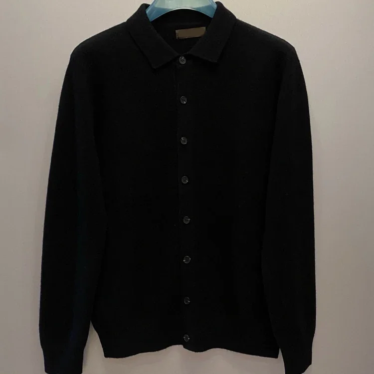 

Italian LP lapel solid color knitted wool casual long-sleeved sweater cardigan