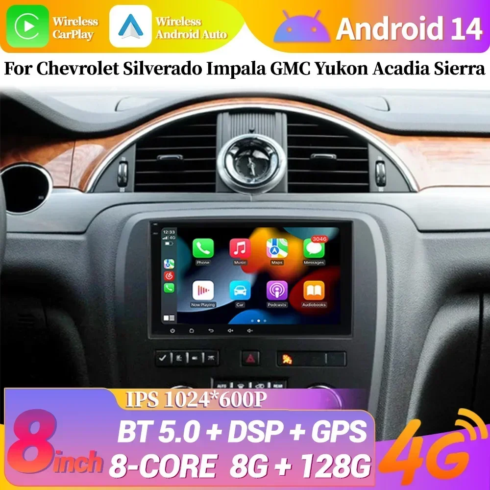 Car Radio 2 Din Screen WIFI GPS Android 13 For Chevrolet Silverado Impala GMC Yukon Acadia Sierra Wireless Carplay 4G Multimedia