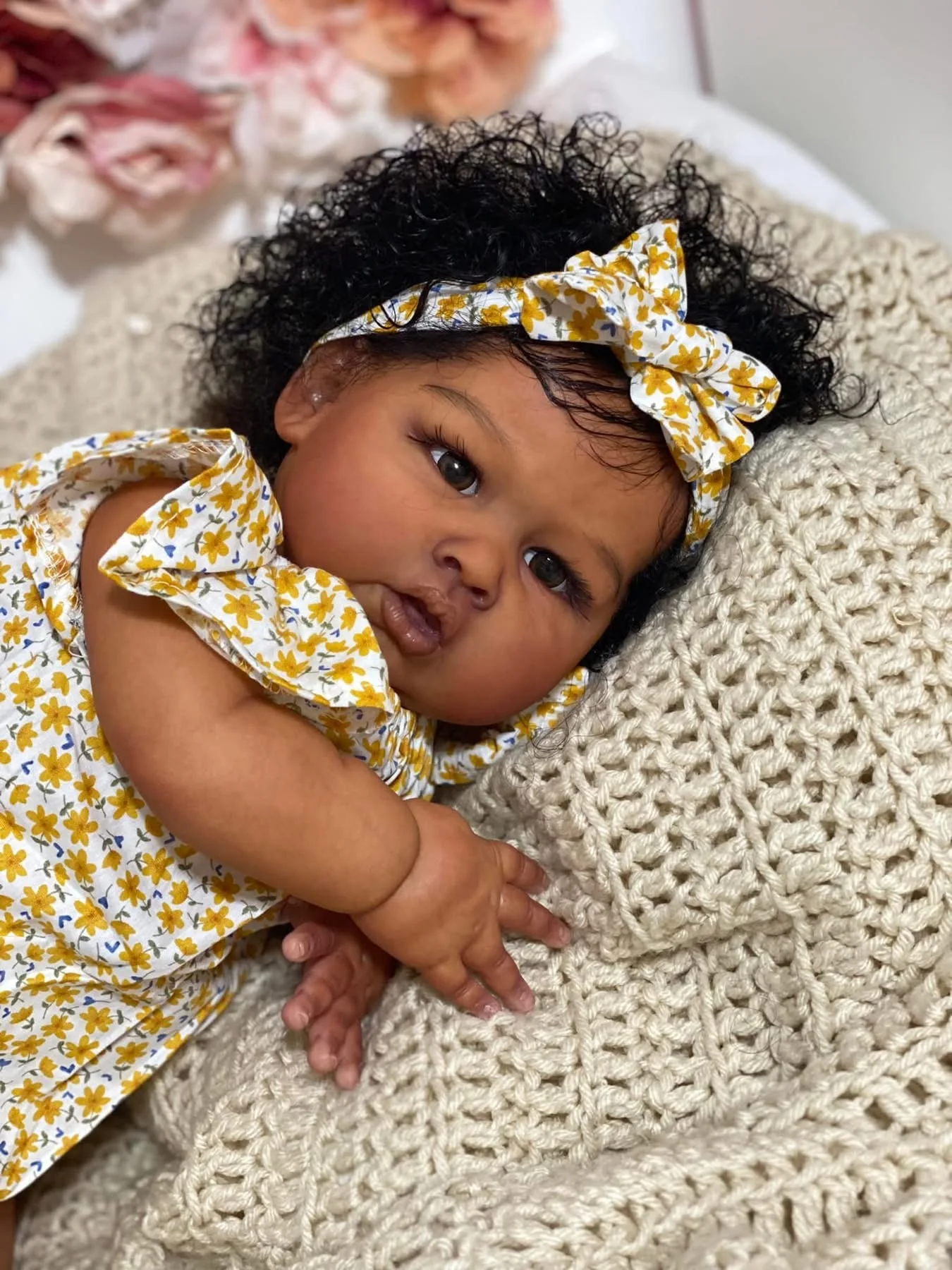 NPK 24inch Dark Skin Blue Sparrow Reborn Baby Doll - Lifelike Soft Touch Toddler Newborn Art Doll with Hand-Rooted Hair And Clo