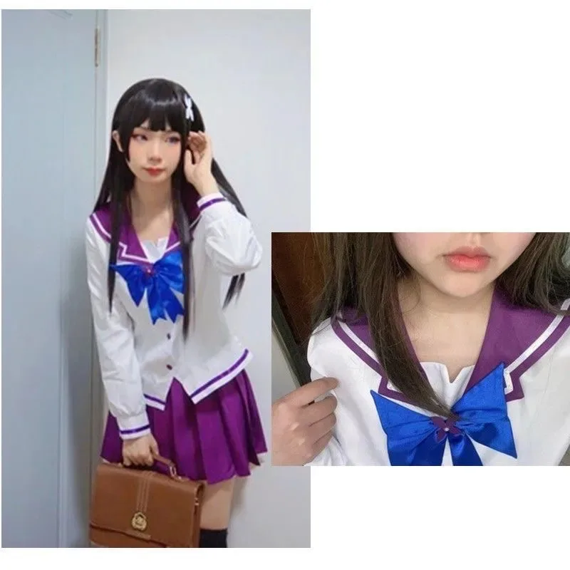 LQAnime Undying Love Sanka Rea Sankarea Cosplay Costume Wig Japanese JK Uniform Purple Skirt Woman Girl Lovely Campus Sailor Sui