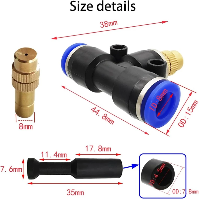 Brass Misting Nozzle, Quick Connector Adjustable Atomizing Nozzle Blocking Head for Patio, Garden, Lawn Greenhouse